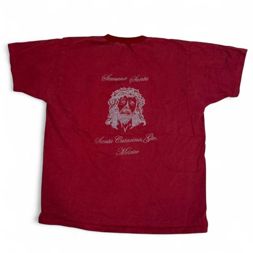 Jesus Tee Semana Santa Mexico Burgundy Graphic T-Shirt Men's Size XL Y2K VTG
